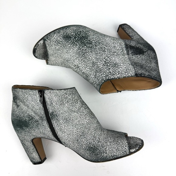 Maison Martin Margiela Shoes - Maison Martin Margiela Open Toe Bootie‎ 39.5 Suede Zip Up Black White Crackle 9